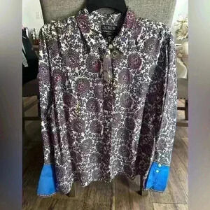 J CREW Womens Size 14 Classic Fit Cupro Blend Long Sleeve Button Up Paisley Top